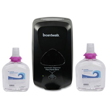 Boardwalk 4220042400-BNDL 1200 mL 6 in. x 4.05 in. x 10.58 in. Touch-Free Foam Soap Dispenser and 1200 mL Green Certified Unscented Foam Soap Refill Bundle (2 Refill/Carton)