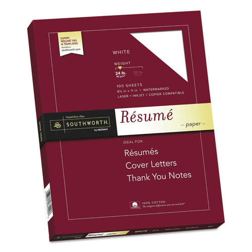 Just Launched | Southworth R14CF 24 lbs. Bond Weight 95 Bright 100% Cotton 8.5 in. x 11 in. Resume Paper - White (100/Box) image number 0