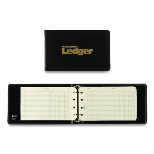 Notebooks & Pads | National 63453 8.5 in. x 5 in. Debit-Credit-Balance Sheets Four-Ring Ledger Binder Kit with A-Z Index - Black Cover image number 0