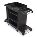 Cleaning Carts | Rubbermaid Commercial 2202581 24.4 in. x 62.4 in. x 49 in. Full-Size 3-Shelf Housekeeping Cart - Black image number 1