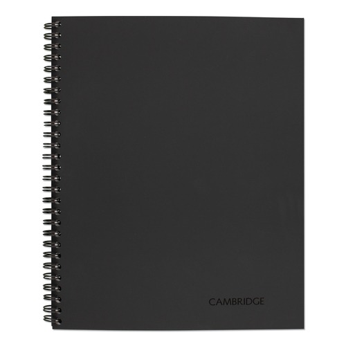 Back to School Sale | Cambridge 06062 (80) 11 in. x 8.5 in. Sheets 1-Subject Wide/Legal Rule Wirebound Business Notebook - Black Linen Cover image number 0