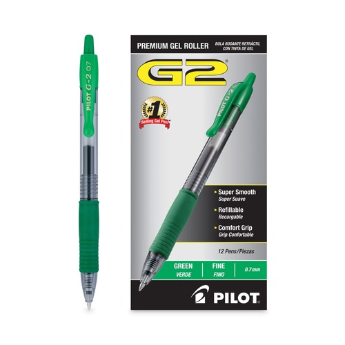 Pens | Pilot 31025 G2 Premium Fine 0.7 mm Retractable Gel Pen - Green Ink/Smoke/Green Barrel (1-Dozen) image number 0