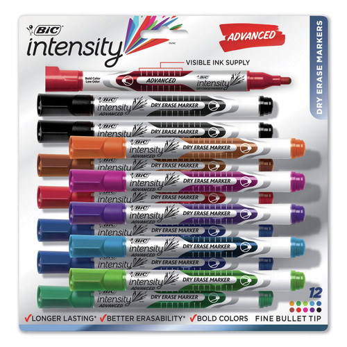 Washable Markers | BIC GELIPP121-AST Intensity Advanced Pocket-Style Dry Erase Marker - Medium Bullet Tip/Assorted Colors (12/Set) image number 0