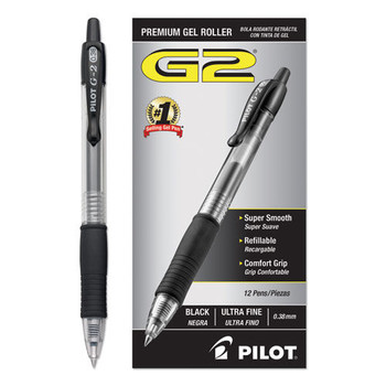 Pilot 31277 G2 Premium Extra-Fine 0.38 mm Gel Pen Convenience Pack - Black Ink/Smoke/Black Barrel (1-Dozen)