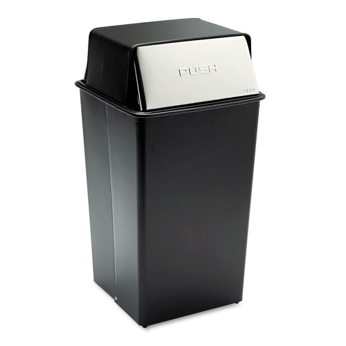 Trash & Waste Bins | Safco 9895 Reflections Push Top Square Receptacle, Steel, 36gal, Black/chrome image number 0