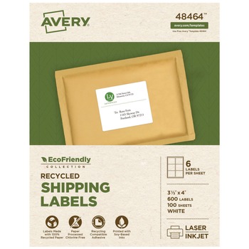 Avery 48464 3.33 in. x 4 in. EcoFriendly Mailing Labels for Inkjet/Laser Printers - White (6/Sheet, 100 Sheets/Box)