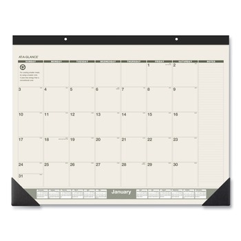 AT-A-GLANCE SK32G00 12 Month: Jan 2026 to Dec 2026 22 in. x 17 in. Recycled Monthly Desk Pad - Sand/Green Sheets, Black Binding/Black Corners