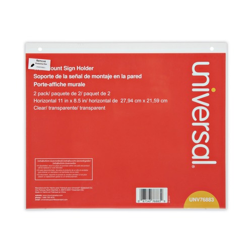 Cleaning & Janitorial Accessories | Universal UNV76883 11 in. x 8.5 in. Horizontal Wall Mount Sign Holders - Clear (2/Pack) image number 0