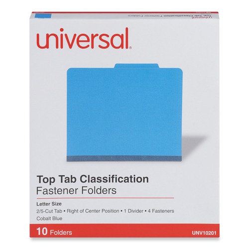 File Folders | Universal UNV10201 Bright Colored Pressboard Classification Folders - Letter, Cobalt Blue (10/Box) image number 0