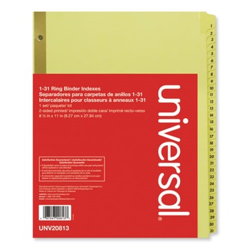 Universal UNV20813 Deluxe Preprinted Plastic Coated 1-to-31 Tab Dividers with Black Printing - Buff (1 Set)