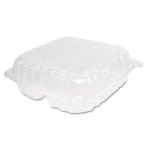 Just Launched | Dart C95PST3 ClearSeal 9.4 in. x 8.9 in. x 3 in. 3-Compartments Hinged-Lid Plastic Containers (200/Carton) image number 0