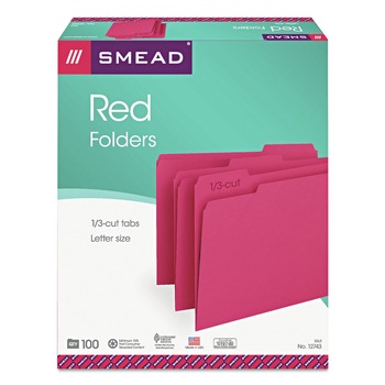 Smead 12743 1/3-Cut Tabs Assorted Letter Size 0.75 in. Expansion Colored File Folders - Red (100/Box)