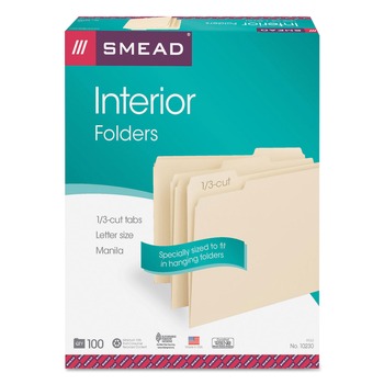 Smead 10230 0.75 in. Expansion Letter Size 1/3-Cut Tabs Assorted Interior File Folders - Manila (100/Box)