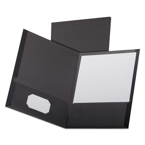 File Folders | Oxford 53406EE Linen Finish Twin Pocket Letter Folders - Black (25/Box) image number 0