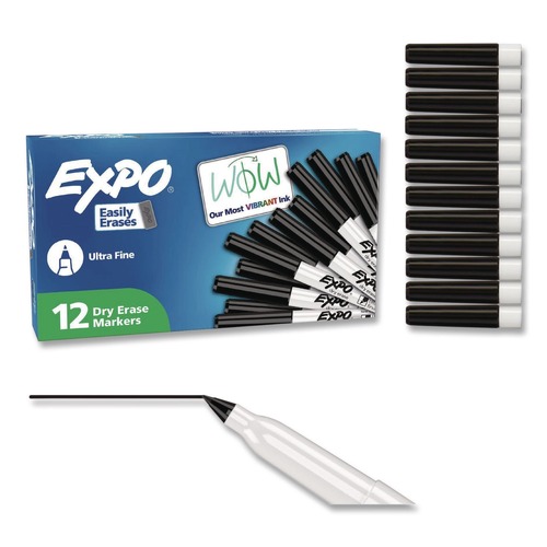 Washable Markers | EXPO 1871131A Extra-Fine Bullet Tip Low-Odor Dry-Erase Marker - Black (1-Dozen) image number 0