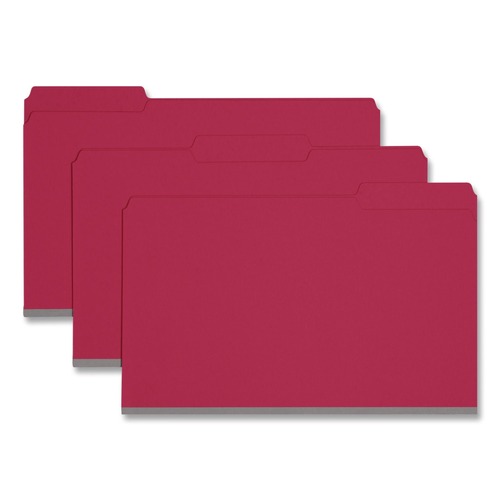 File Folders | Smead 22538 1/3-Cut Tabs Assorted Legal Size 1 in. Expansion Recycled Heavy Pressboard Folders - Bright Red (25/Box) image number 0