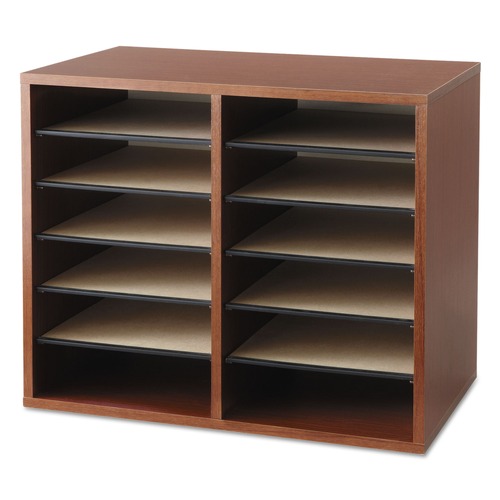 Office Filing Cabinets & Shelves | Safco 9420CY 12 Compartments 19.63 in. x 11.88 in. x 16.13 in. Fiberboard Literature Sorter - Cherry image number 0