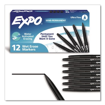  | EXPO 16001A Vis-a -Vis Fine Bullet Tip Wet Erase Marker - Black (1-Dozen)