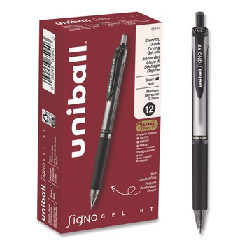 uni-ball 65940 Signo 0.7 mm Retractable Gel Pen - Black Ink/Silver/Black Barrel/Medium (1-Dozen)