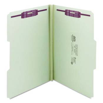 Smead 19931 1 in. Expansion Recycled Pressboard 1/3-Cut Tab Fastener Folders with Two SafeSHIELD Fasteners - Legal Size/Gray-Green (25/Box)