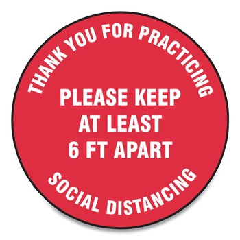 GN1 MFS423ESP 17 in. Circle "Thank You For Practicing Social Distancing Please Keep At Least 6 ft. Apart" Slip-Gard Floor Signs - Red (25/Pack)