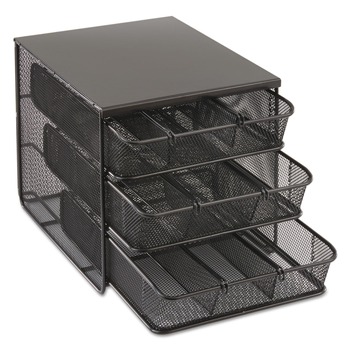 Safco 3275BL 11.5 in. x 8.25 in. x 8.25 in. 7 Compartments 3 Drawer Hospitality Organizer - Black