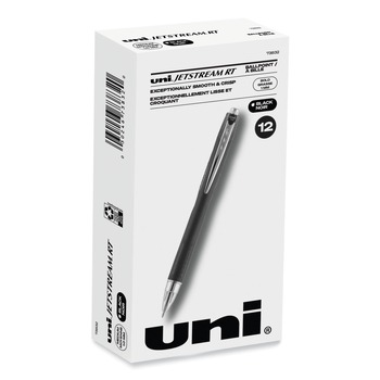 uni-ball 73832 Jetstream 1 mm Retractable Hybrid Gel Pen - Black Ink/Black/Silver Barrel/Bold (1-Dozen)