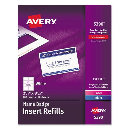 Just Launched | Avery 05390 2-1/4 in. x 3-1/2 in. Horizontal/Vertical Name Badge Insert Refills - White (50/Box) image number 0