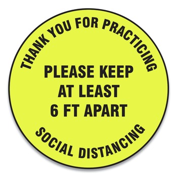 GN1 MFS427ESP 17 in. Circle "Thank You For Practicing Social Distancing Please Keep At Least 6 ft. Apart" Slip-Gard Floor Signs - Yellow (25/Pack)