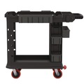 Cleaning Carts | Suncast Commercial PUCHD1937 19.5 in. x 41.78 in. x 34.81 in. 500 lbs. Capacity 2 Shelves 6 Bins Plastic Heavy Duty Plus Utility Cart - Black image number 1