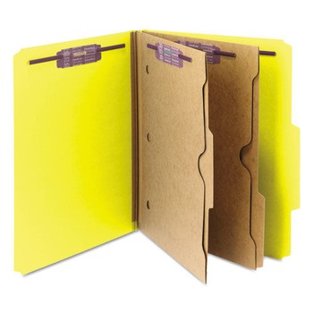 Smead 14084 6 SafeSHIELD Fasteners 2 Dividers Letter Size 6-Section Pressboard Top Tab Pocket Classification Folders - Yellow (10/Box)