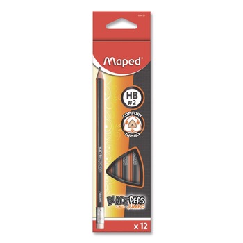 Maped Helix 854721ZT Black'Peps Jumbo Triangular Pencils - Black Lead/Orange/Black Barrel (1-Dozen)