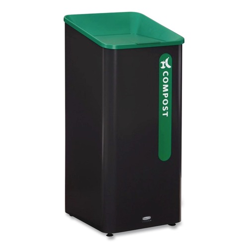 Trash & Waste Bins | Rubbermaid Commercial 2078992 Sustain 23 gal Metal/Plastic Decorative Refuse with Recycling Lid - Black/Green image number 0