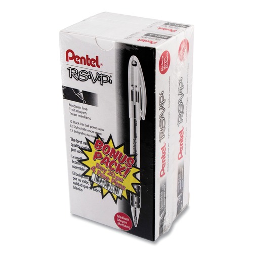Pens | Pentel BK91ASW-US 1 mm R.S.V.P. Ballpoint Pen Value Pack - Medium/Black Ink/Clear/Black Barrel (24/Pack) image number 0