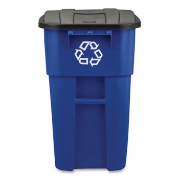 TRASH WASTE BINS | Rubbermaid Commercial FG9W2773BLUE Brute 50 Gallon Square Recycling Rollout Container - Blue