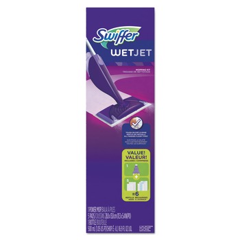 Swiffer 92811 WetJet 11 in. x 5 in. Cloth Head 46 in. Aluminum Plastic Handle Mop - White/Purple/Silver (2/Carton)
