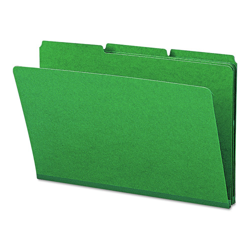 File Folders | Smead 22546 1/3-Cut Tabs Assorted Legal Size 1 in. Expansion Recycled Heavy Pressboard Folders - Green (25/Box) image number 0