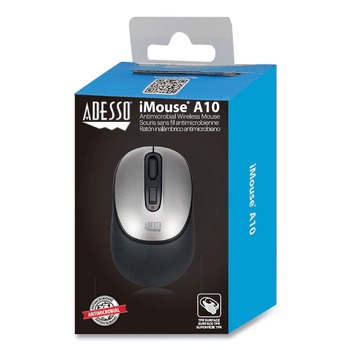 Adesso A10 2.4 GHz Frequency 30 ft. Wireless Range iMouse A10 Antimicrobial Wireless Mouse - Black/Silver
