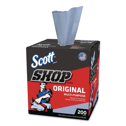 Paper Towels and Napkins | Scott 75190 9 in. x 12 in. 1-Ply Shop Towels Original - Unscented/Blue (200/Box) image number 0
