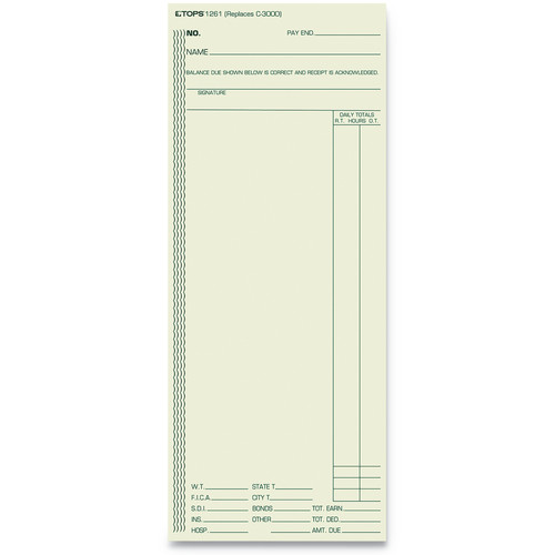 Just Launched | TOPS 1261 3.38 in. x 8.25 in. 1-Side Time Clock Cards Replacement for ATR206/C3000/M-154 (500/Box) image number 0