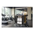 Cleaning Carts | Rubbermaid Commercial 2202527 24.4 in. x 62.4 in. x 49 in. Full-Size 3-Shelf Resin Housekeeping Cart with Accessory Bundle - Black image number 4