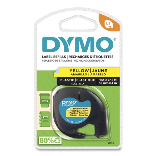 Labels | DYMO 91332 LetraTag 0.5 in. x 13 ft. Plastic Label Tape Cassette - Yellow image number 0