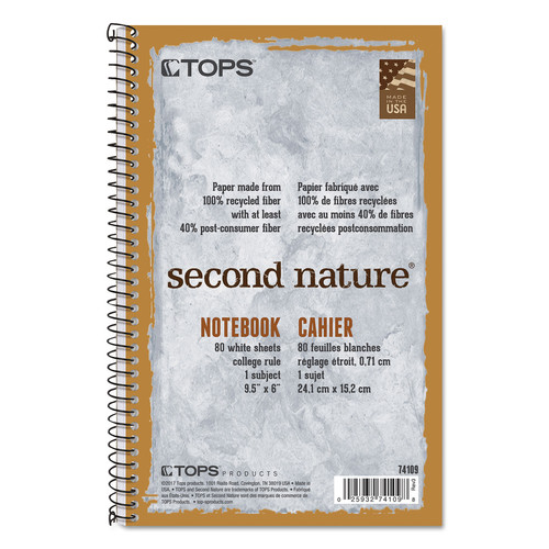 Notebooks & Pads | TOPS 74109 Second Nature 9.5 in. x 6 in. Sheets 1-Subject Medium/College Rule Wirebound Notebooks - Light Blue Cover image number 0