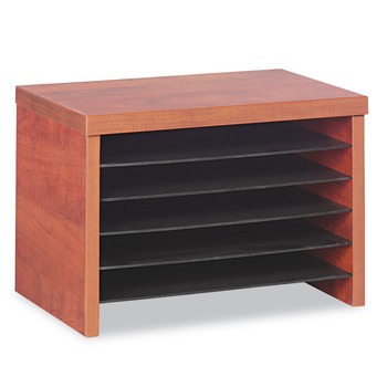 DESK ACCESSORIES AND OFFICE ORGANIZERS | Alera ALEVA316012MC Valencia Series 15.75 in. x 9.88 in. x 10.88 in. Under Counter Organizer Shelf - Cherry