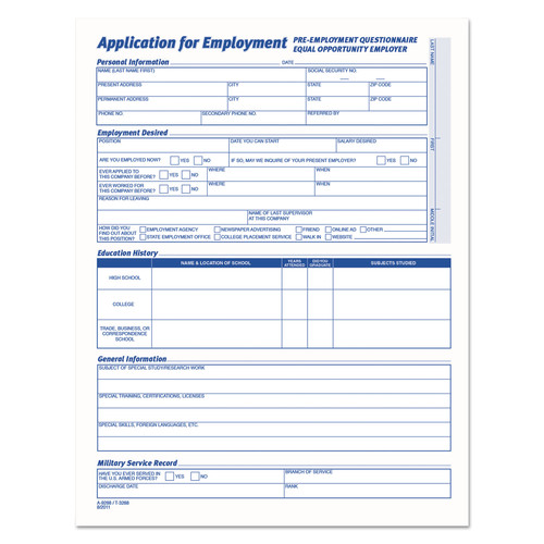 Notebooks & Pads | TOPS 3288 One-Part (No Copies) 17 in. x 11 in. Comprehensive Employee Application Form (25/Pack) image number 0