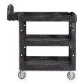 Cleaning Carts | Rubbermaid Commercial 2196862 BRUTE 25.24 in. x 44 in. x 47 in. 3 Shelves 600 lb Capacity Resin 3-Shelf Heavy-Duty Ergo Lipped Utility Cart - Black image number 5