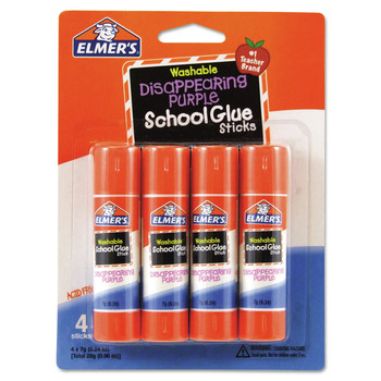 Elmer's E543 0.24 oz. Washable School Glue Sticks - Applies Purple, Dries Clear (4/Pack)