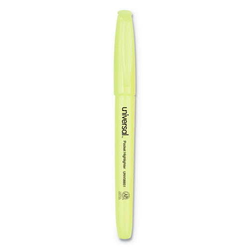 Highlighters | Universal UNV08851 Chisel Tip Pocket Highlighters - Fluorescent Yellow (1 Dozen) image number 0