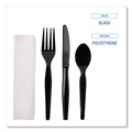 Cutlery | Boardwalk BWKFKTNHWPSBLA Heavyweight Fork/Knife/Napkin/Teaspoon 4-Piece Plastic Cutlery Kit - Black (250/Carton) image number 2