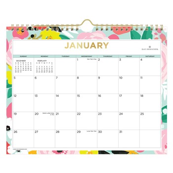 Blue Sky BLS148632 11 in. x 8.75 in. 12-Month (Jan-Dec 2026) Day Designer Secret Garden Mint Monthly Wall Calendar - Multicolor Sheets